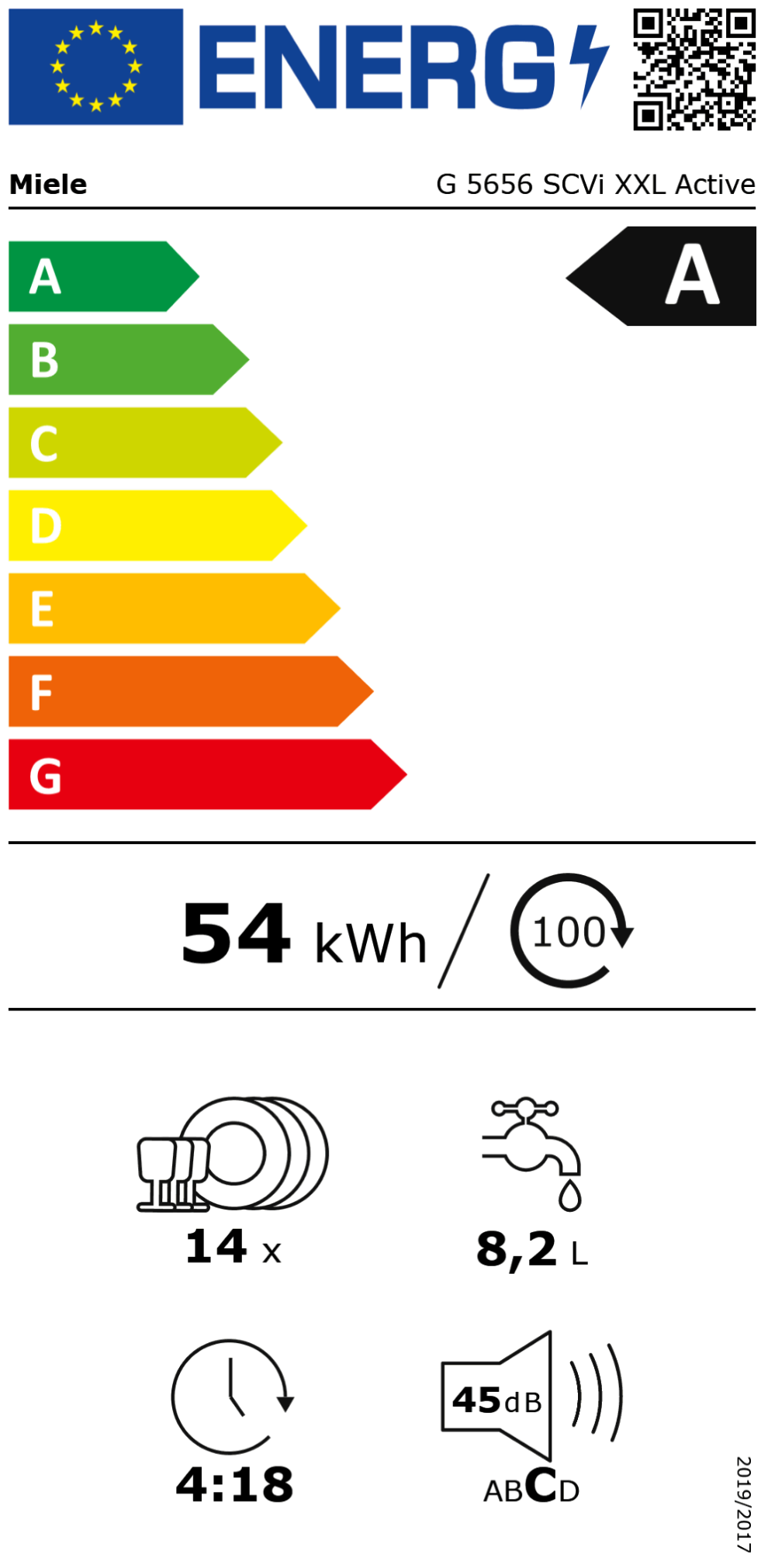 Miele G 5656 SCVI XXL Active Vollintegrierbarer 60 cm Geschirrspüler edelstahl / A