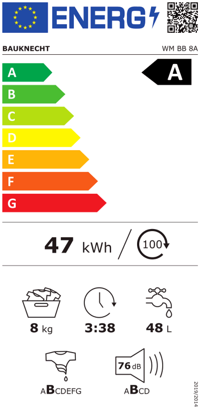 Bauknecht WM BB 8A, 8 kg,1.400 U/min, Waschmaschine, schwarz