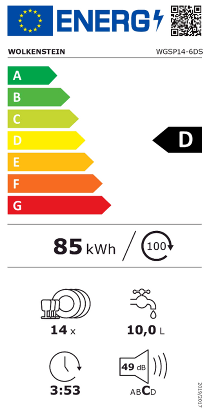 Wolkenstein WGSP14-6DS Stand-Geschirrspüler 60 cm