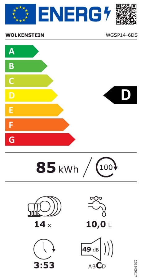 Wolkenstein WGSP14-6DS Stand-Geschirrspüler 60 cm