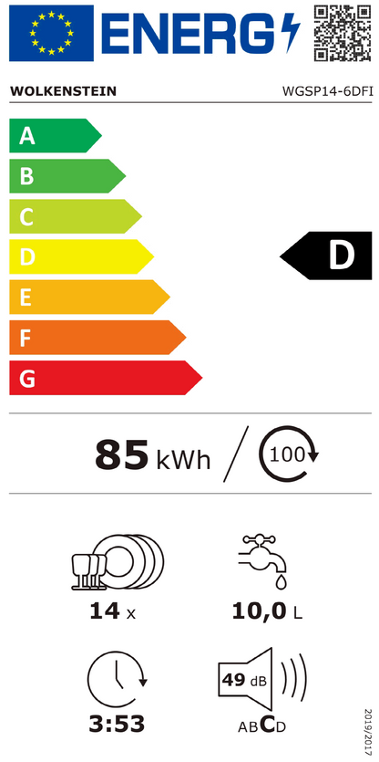 Wolkenstein WGSP14-6DFI Vollintegrierbarer 60 cm Geschirrspüler