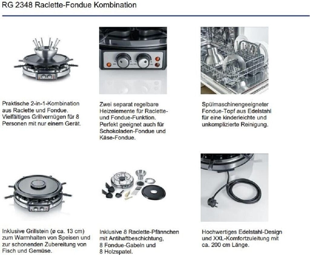 SEVERIN RG 2348 Raclette-Fondue-Set edelstahl